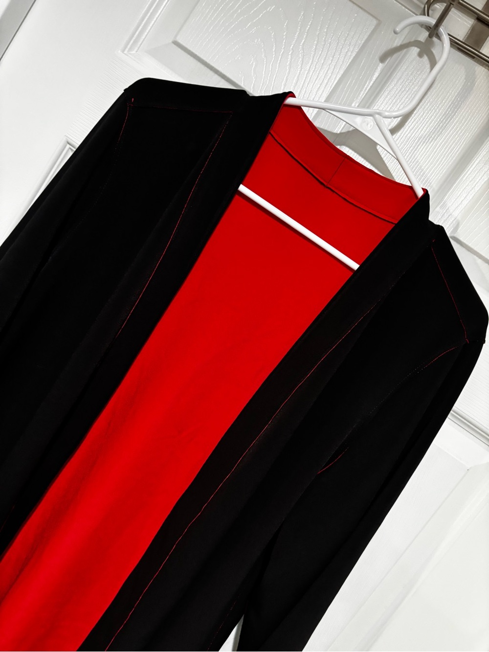 Reversible Open Front Cardigan Black/Coral Red